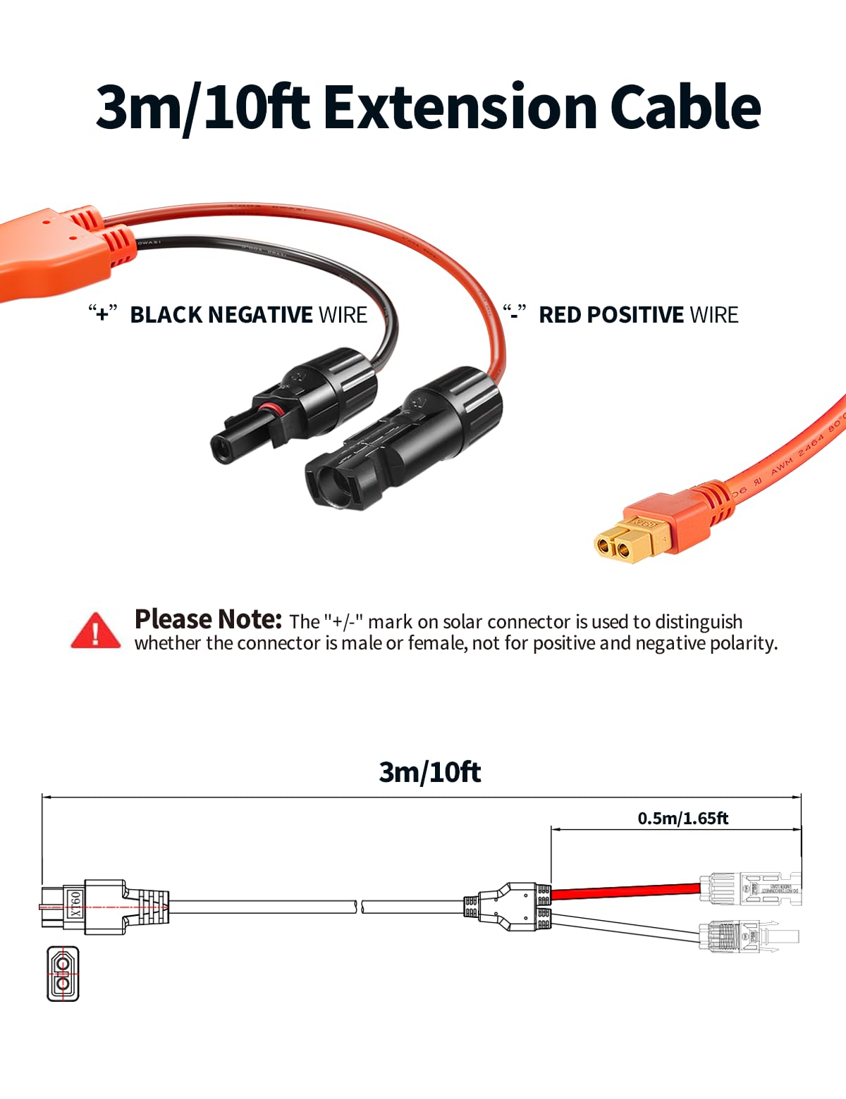 10FT Solar to XT60 Connector Charge Extension Cable 12AWG 3M, Tonton M-C-4 to XT60 Adapter Solar Cable for ECOFLOW RIVER & DELTA Series Portable Power Station, Solar Generator, RV Foldable Solar Panel - Image 4