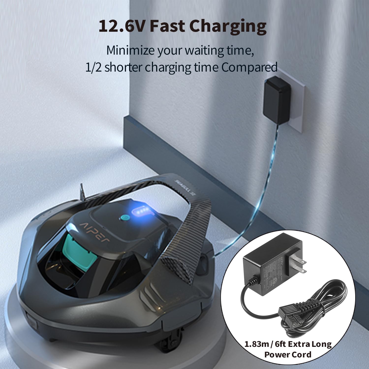 12.6V Charger for Aiper Seagull 600 800 800B SE 1000 1500 P1111 HJ1103J HJ1102 AC Adapter Replacement for AIPURY 1000 Cordless Automatic Robotic Pool Vacuum Cleaner Power Supply 6FT Cord UL Listed - Image 4