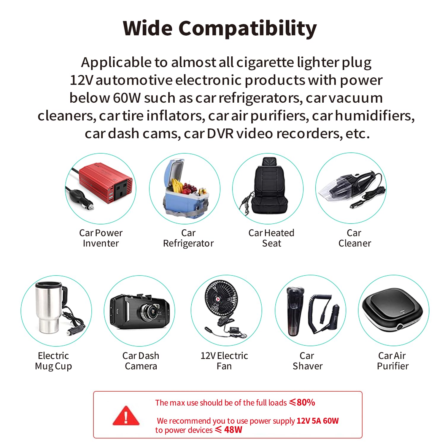 12V 5A 60W AC to DC Power Adapter, 100-240V to 12V Car Cigarette Lighter Socket Converter, Power Supply for Car Refrigerator Portable Fridge, Car Vacuum, Fan, MP3, and Other 12V Devices Under 60W - Image 5