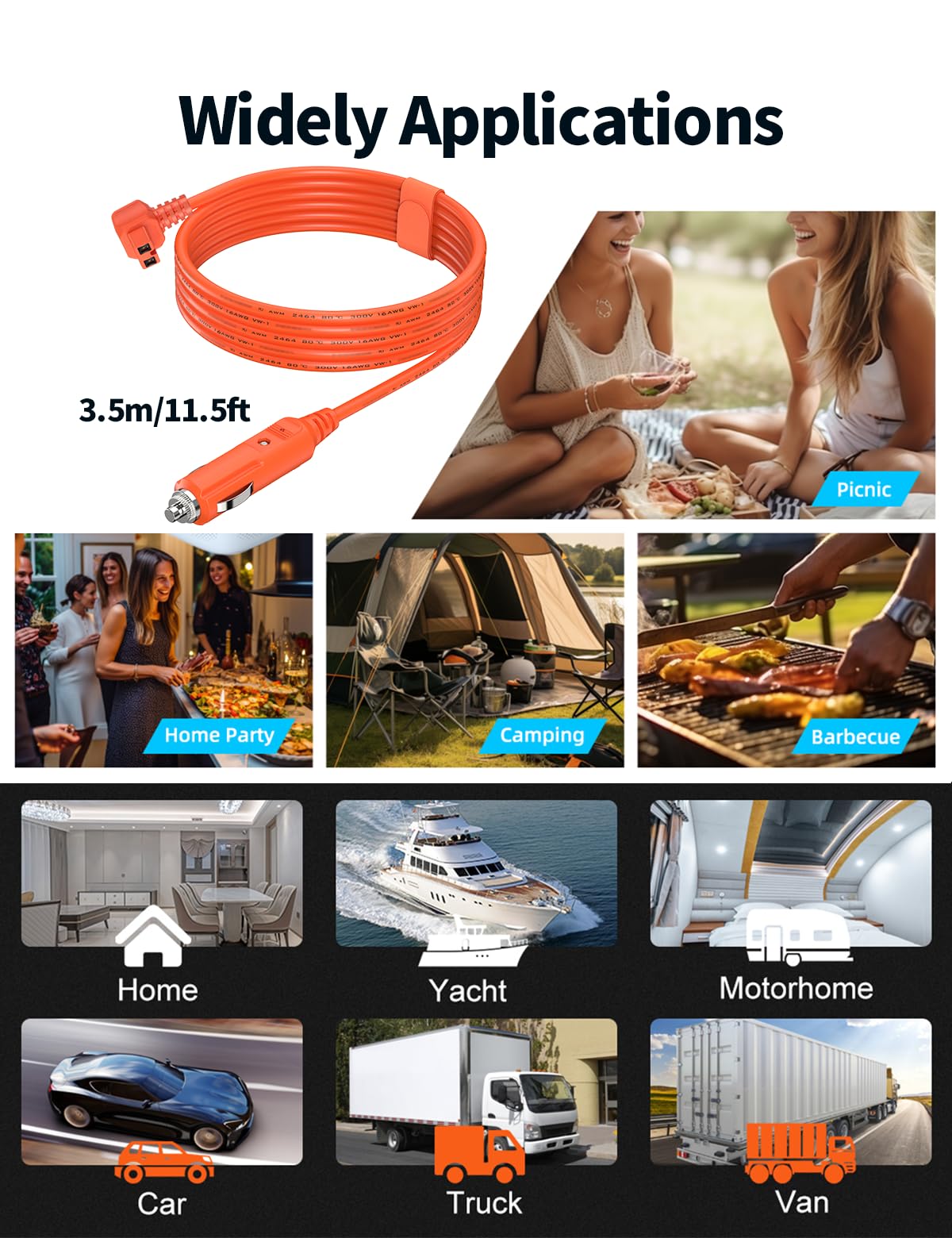 16AWG 12V/24V DC Power Cord Cable 11.6FT 3.5M for Car Refrigerator Compatible with Alpicool, Bodega, Euhomy, BougeRV, ARB, Dometic, ICECO, Setpower, JoyTutus Portable Fridge Freezer Compressor Cooler - Image 7