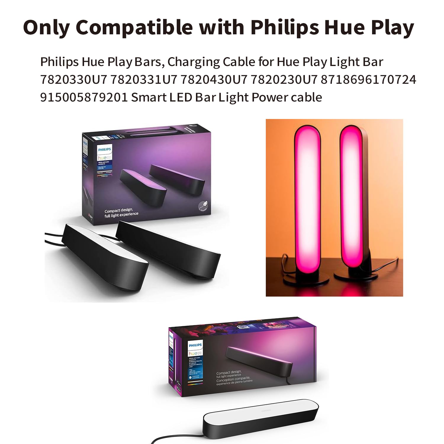 3.5M 11.6FT Extension Cable Cord Compatible with Philips Hue Play Light Bar and Smart Light Bulb Accessories 7820430U7 440400980001 S020XM2400083 Hue Light Strip Power Supply Black - 1 Pack - Image 2