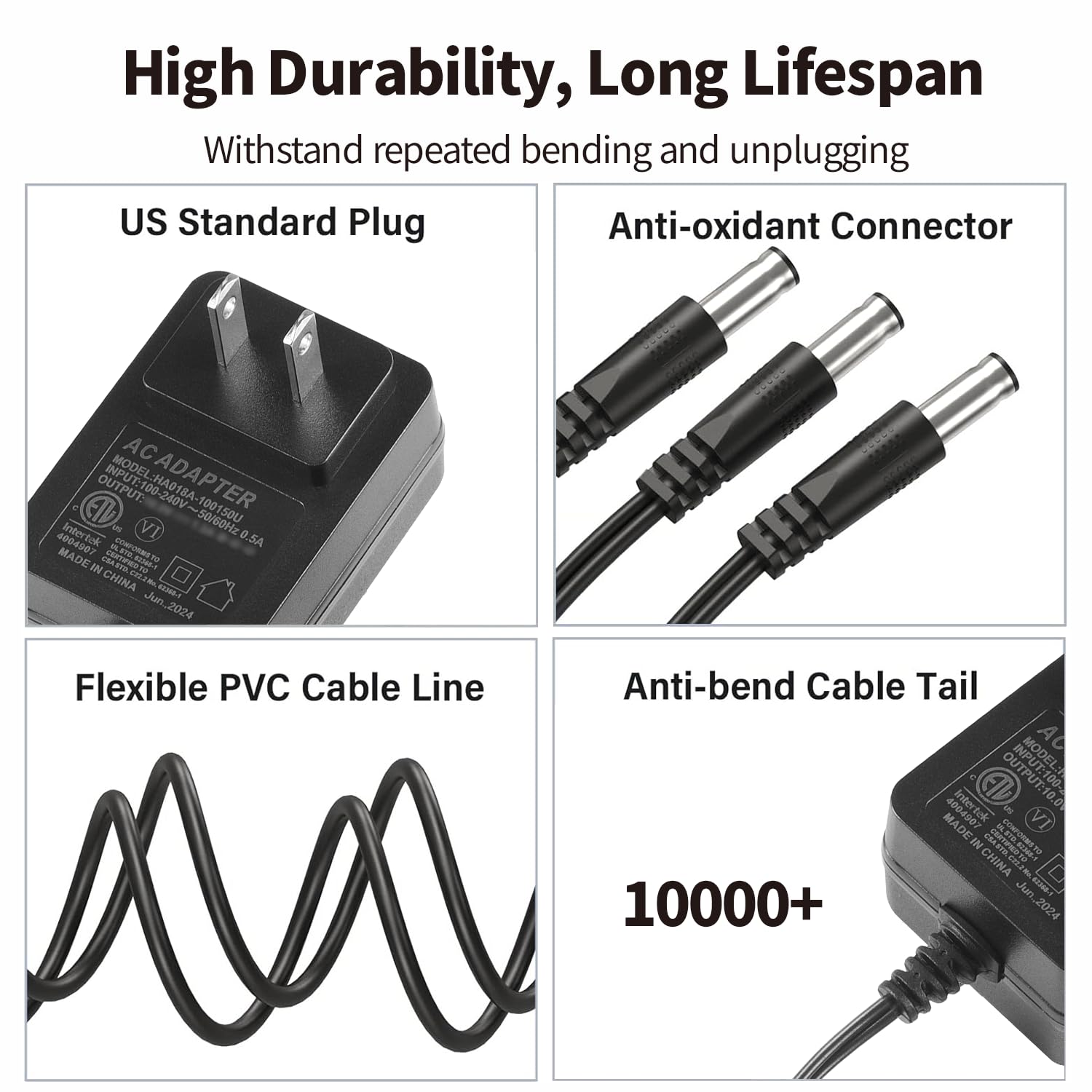 3-in-1 10V Charger for Dogtra Dogs Trainer Collar ARC 1900S 1902S 2300NCP 2500B 3500NCP 3502NCP, Dogtra Super-X Remote E Collar Power Adapter with 3 DC Cable, HK-AJ-100A150-US Replacement Power Supply - Image 3