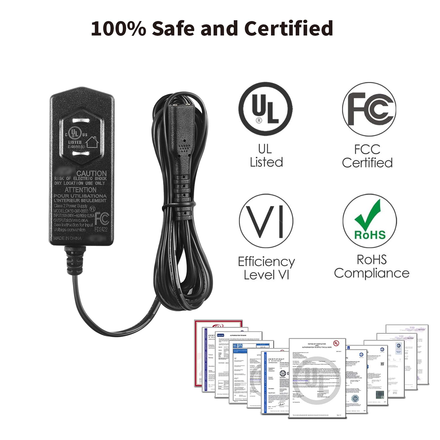 9V Adapter 6FT Charger for LABIGO Electric Spin Scrubber LA1 Pro KS-2619 and Voweek VWS211/SP02-2 Prong Power Supply Cord for Cordless Cleaning Brush, Replacement Charger FD DK10-090-0650 UL Listed - Image 4