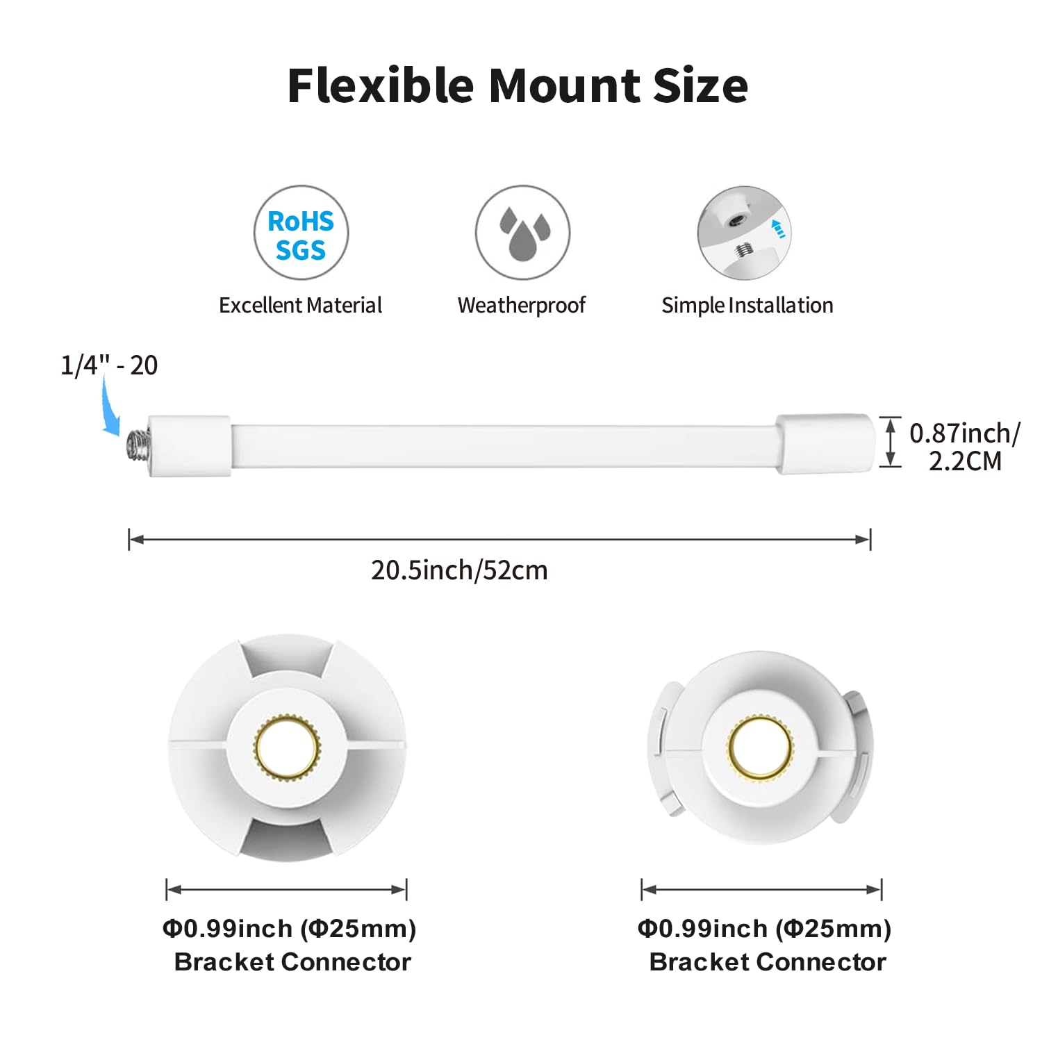 Flexible Baby Monitor Mount for HelloBaby HB6550/HB65/HB66/HB6558/HB248, ANMEATE SM935E/SM650, Compatibile with Bonoch ChildsFarm Eufy Baby Monitor, 20'' Arm Bracket Holder to Crib Cot Shelves, White - Image 5