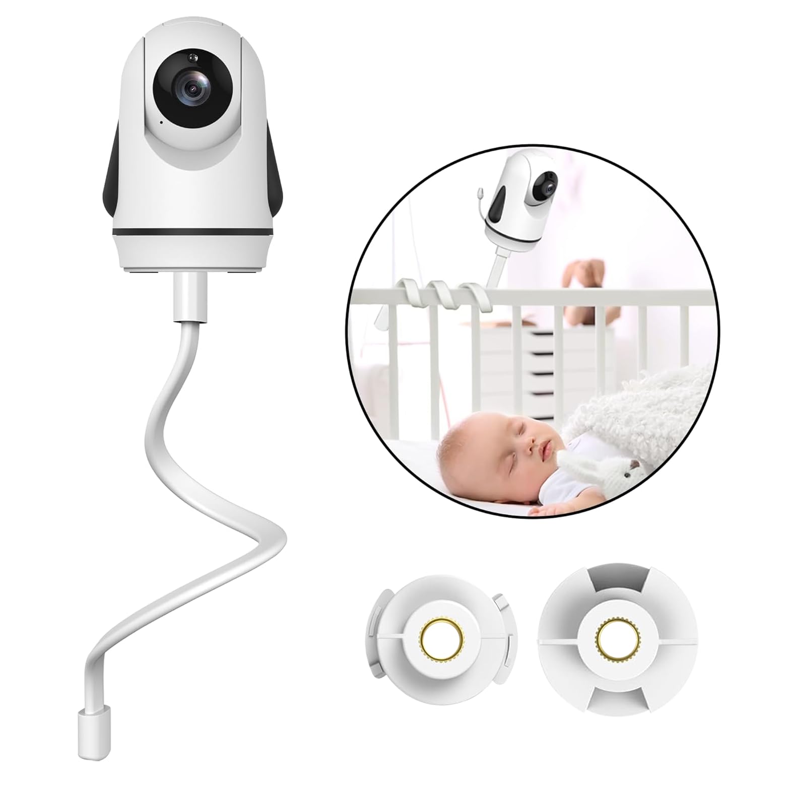Flexible Baby Monitor Mount for HelloBaby HB6550/HB65/HB66/HB6558/HB248, ANMEATE SM935E/SM650, Compatibile with Bonoch ChildsFarm Eufy Baby Monitor, 20'' Arm Bracket Holder to Crib Cot Shelves, White - Image 7