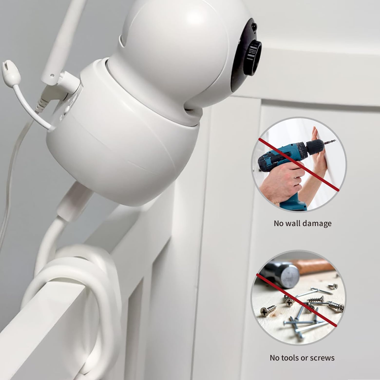 Flexible Baby Monitor Mount for HelloBaby HB6550/HB65/HB66/HB6558/HB248, ANMEATE SM935E/SM650, Compatibile with Bonoch ChildsFarm Eufy Baby Monitor, 20'' Arm Bracket Holder to Crib Cot Shelves, White - Image 8
