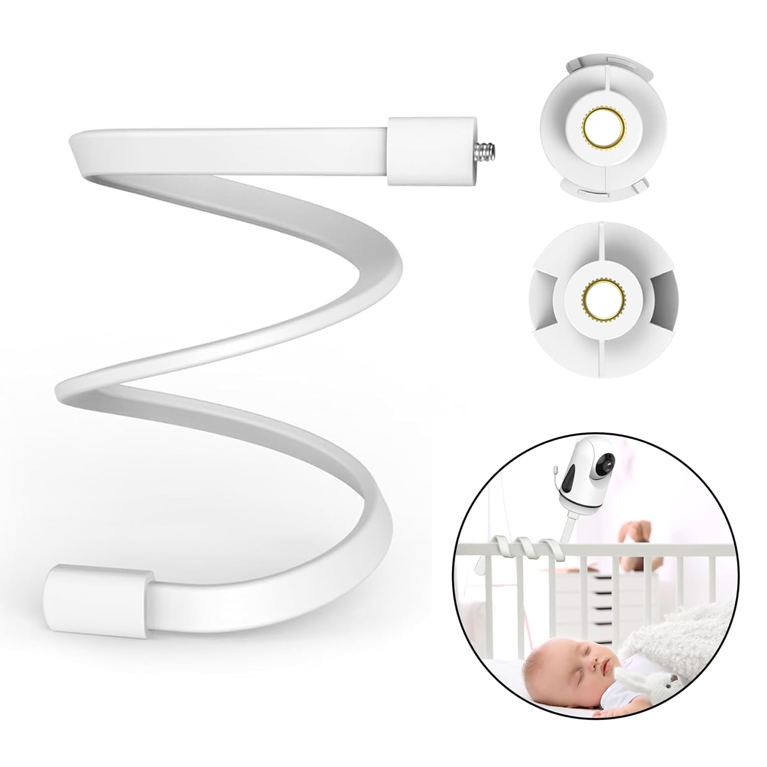 Flexible Baby Monitor Mount for HelloBaby HB6550/HB65/HB66/HB6558/HB248, ANMEATE SM935E/SM650, Compatibile with Bonoch ChildsFarm Eufy Baby Monitor, 20'' Arm Bracket Holder to Crib Cot Shelves, White - Image 9