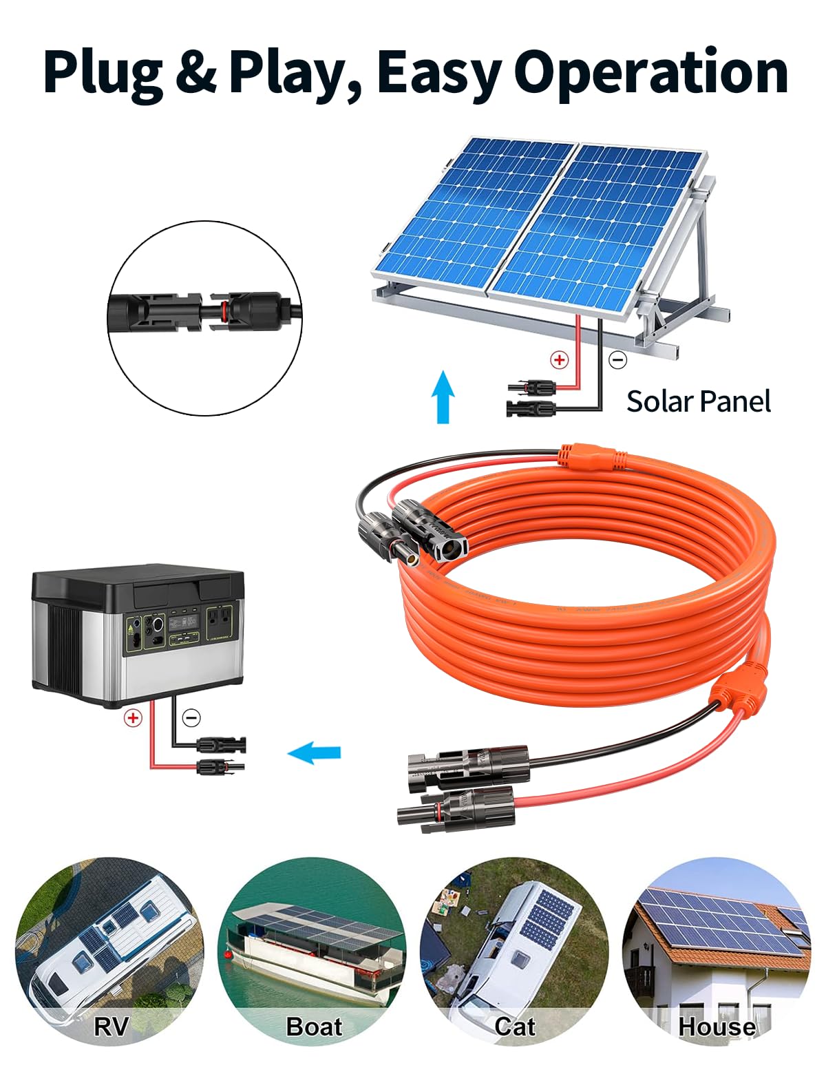 Tonton 10Ft 10AWG Solar Panel Extension Cable 6mm² One-Piece Solar Cable with Male and Female Connectors, Waterproof PV Wire for RV, Photovoltaic Systems, Home, Boat, Solar Panels, Car(10AWG 10FT 3M) - Image 6