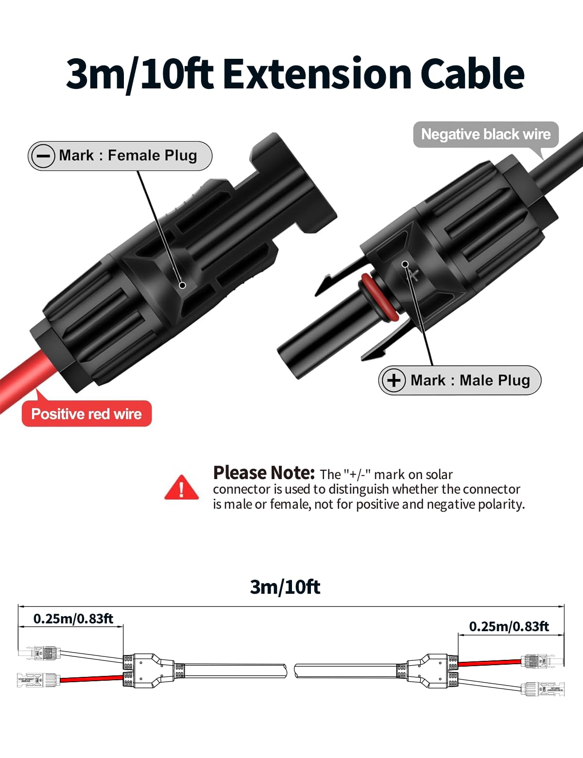 Tonton 10Ft 10AWG Solar Panel Extension Cable 6mm² One-Piece Solar Cable with Male and Female Connectors, Waterproof PV Wire for RV, Photovoltaic Systems, Home, Boat, Solar Panels, Car(10AWG 10FT 3M) - Image 7