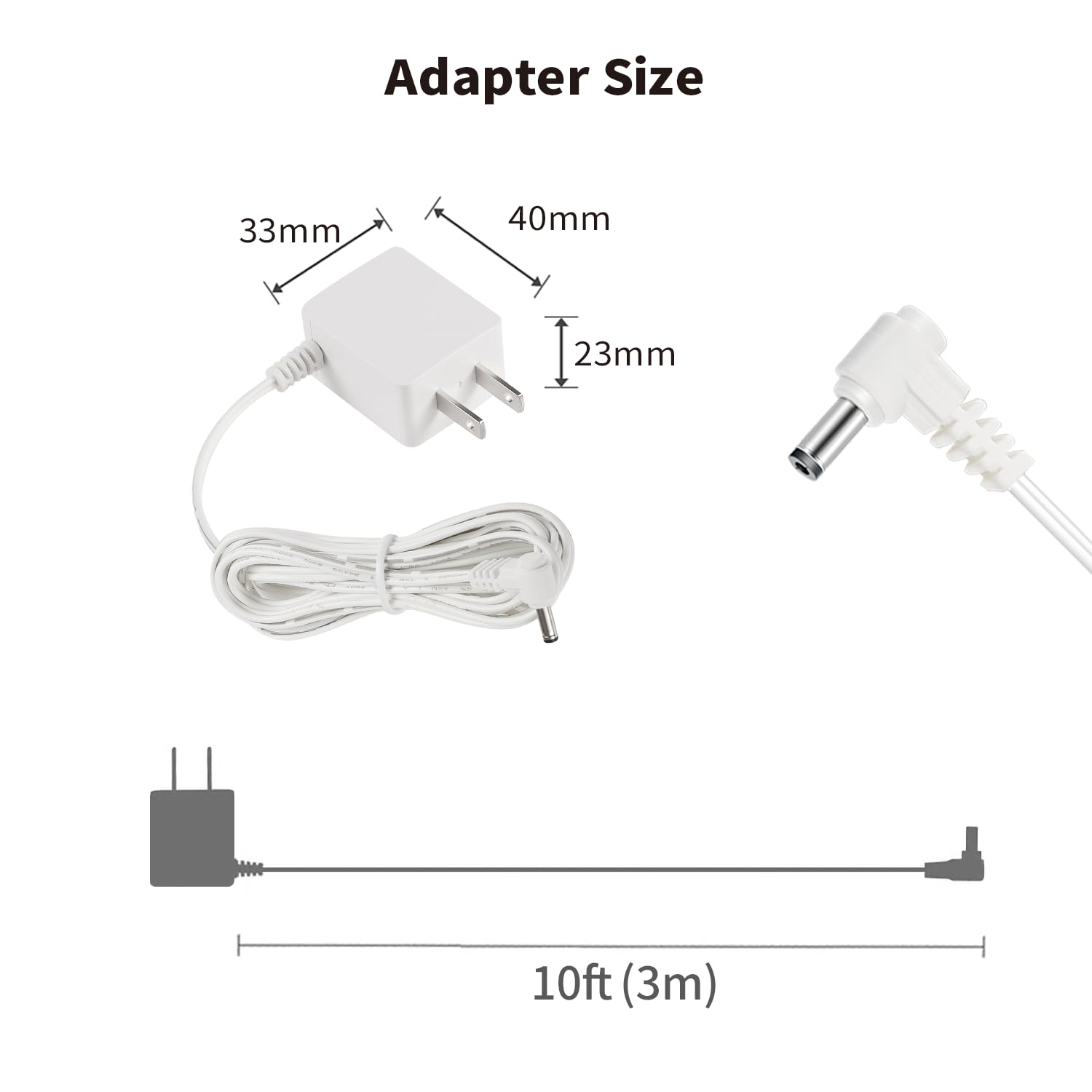 Tonton 10FT Replacement Power Cord Adapter Compatible with Infant-Optics DXR-8 / DXR-8 Pro Baby Camera Official Charger Just for Camera Unit (Not Compatible with Monitor Unit) - Image 4