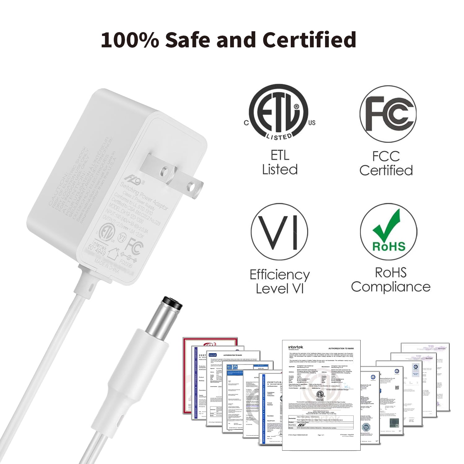 Tonton 12V 1A Power Supply Adapter 10ft Cord 12W DC Power Cable to 110-240V AC Adapter UL/CE/FCC Certified 5.5mmx2.1mm DC Plug with LED Terminal Connector for LED Strip Light,CCTV Camera (White) - Image 6