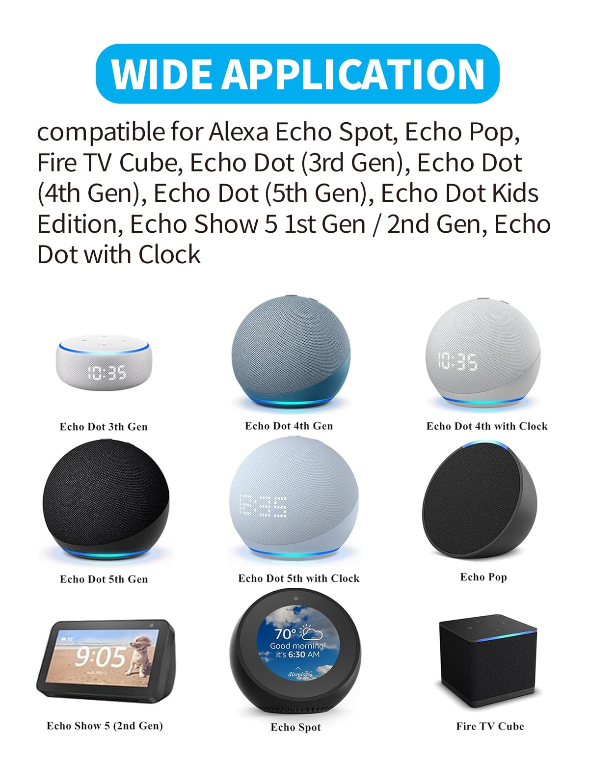 Tonton 15W 10Ft Echo Dot Show Extension Cord Replacement 12V 1.25A for Alexa Echo Dot (3rd 4th Gen), Echo Dot with Clock, Echo Dot Kids Edition, Echo Show 5, Echo Spot, Fire TV Cube(White, 20AWG) - Image 4