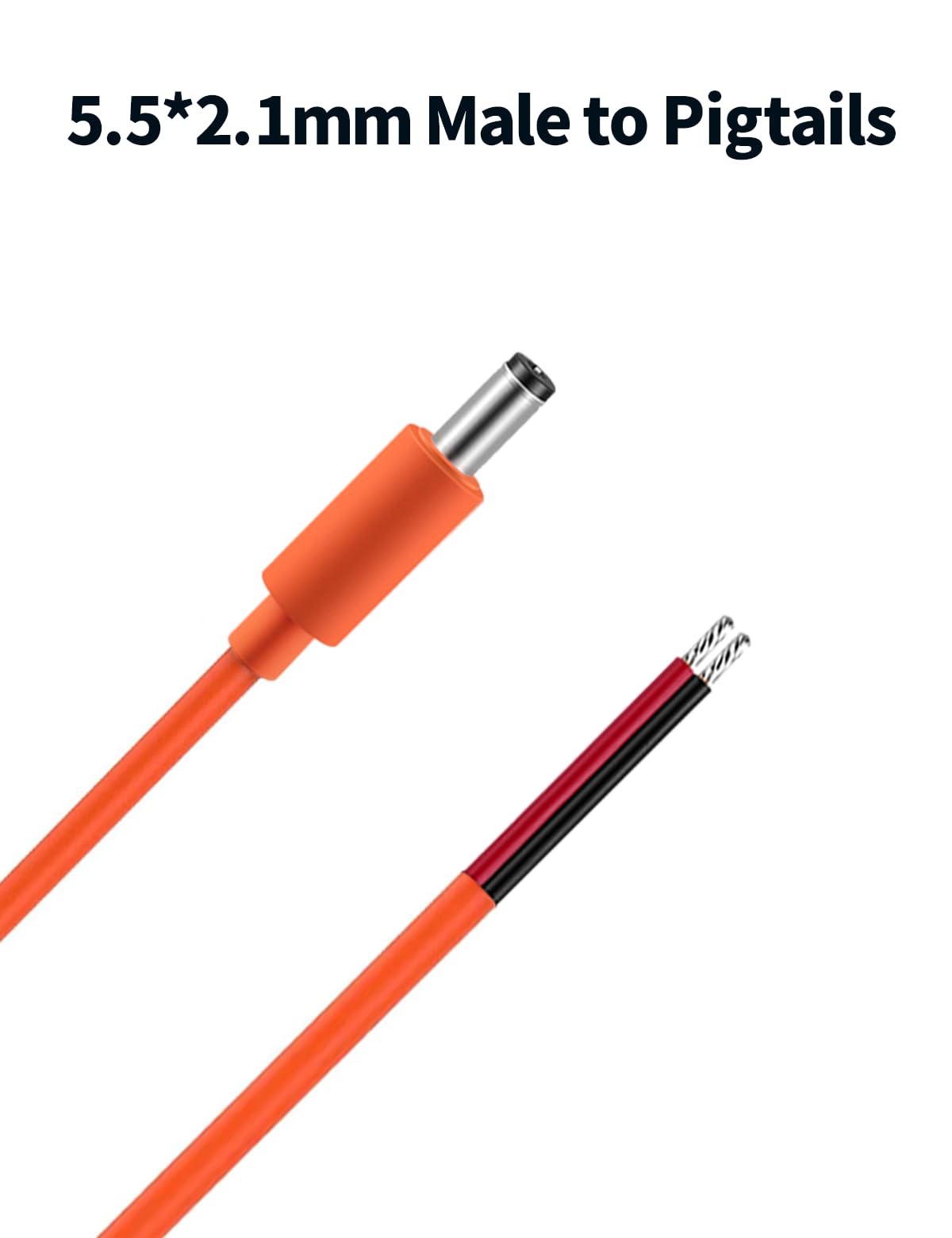 Tonton 16AWG DC5521 Power Pigtails Cable, 1M 3.3FT, Pure Copper, Orange, 5.5MM x 2.1MM Male Plug to Bare Wire, Barrel Connector Pigtail for CCTV Security Camera, DVR, LED Strip Lights - 2 Pack (M) - Image 8