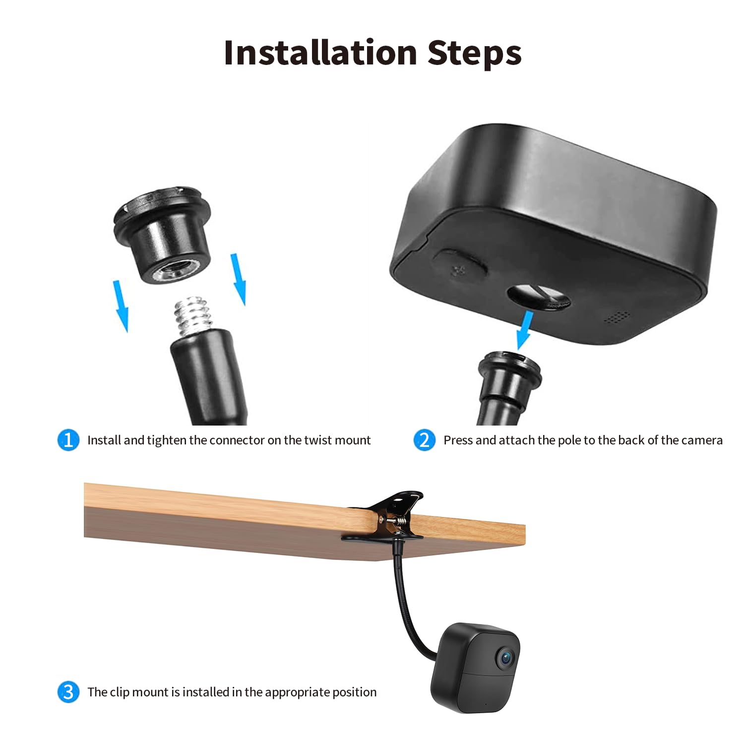 Tonton 2-Pack Clip Clamp Mount Compatible with Blink Outdoor 4 (4th Gen), Blink Outdoor (3rd Gen), XT3, XT/XT2, Mini – 7.1 Inchs Gooseneck Arm, Tool-Free Adjustable Mount for Blink Camera System - Image 4