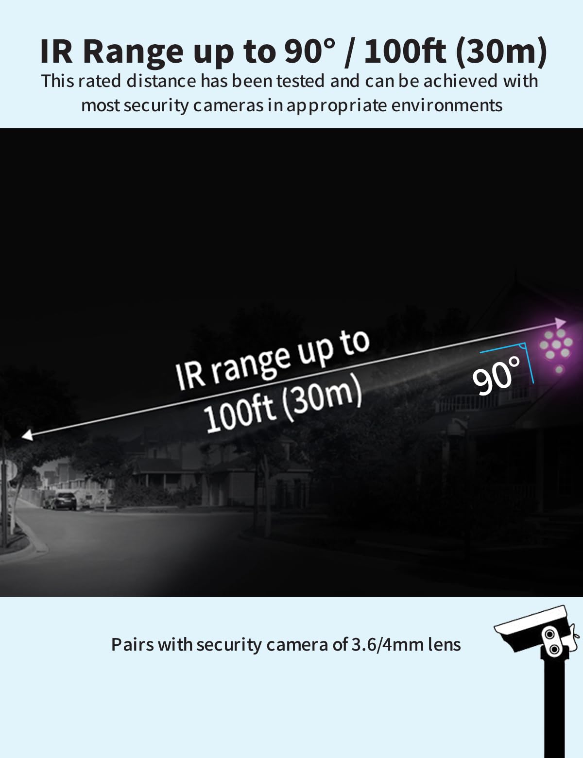 Tonton 2Pack LED IR Illuminator Wide Angle 8-LEDs 90 Degree 100Ft IR Infrared Flood Light, Compatible for CCTV Security Cameras,IP Camera,Bullet Camera,Dome Camera(White) - Image 3