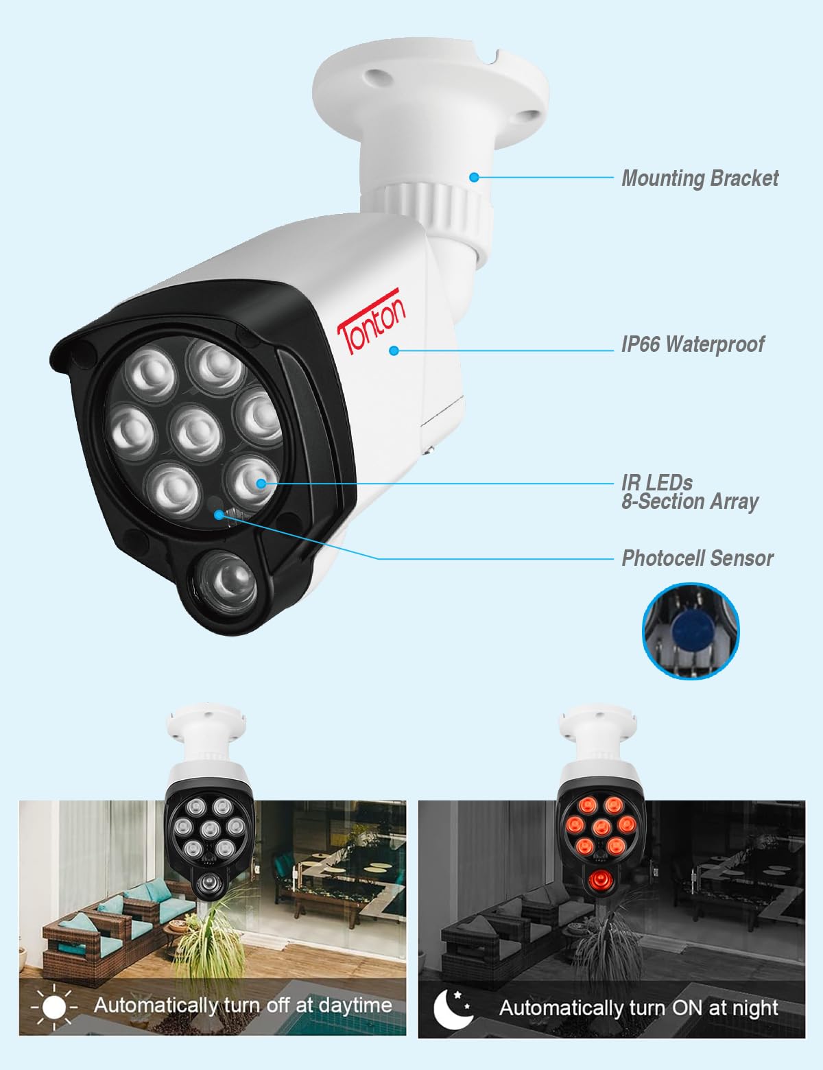 Tonton 2Pack LED IR Illuminator Wide Angle 8-LEDs 90 Degree 100Ft IR Infrared Flood Light, Compatible for CCTV Security Cameras,IP Camera,Bullet Camera,Dome Camera(White) - Image 8