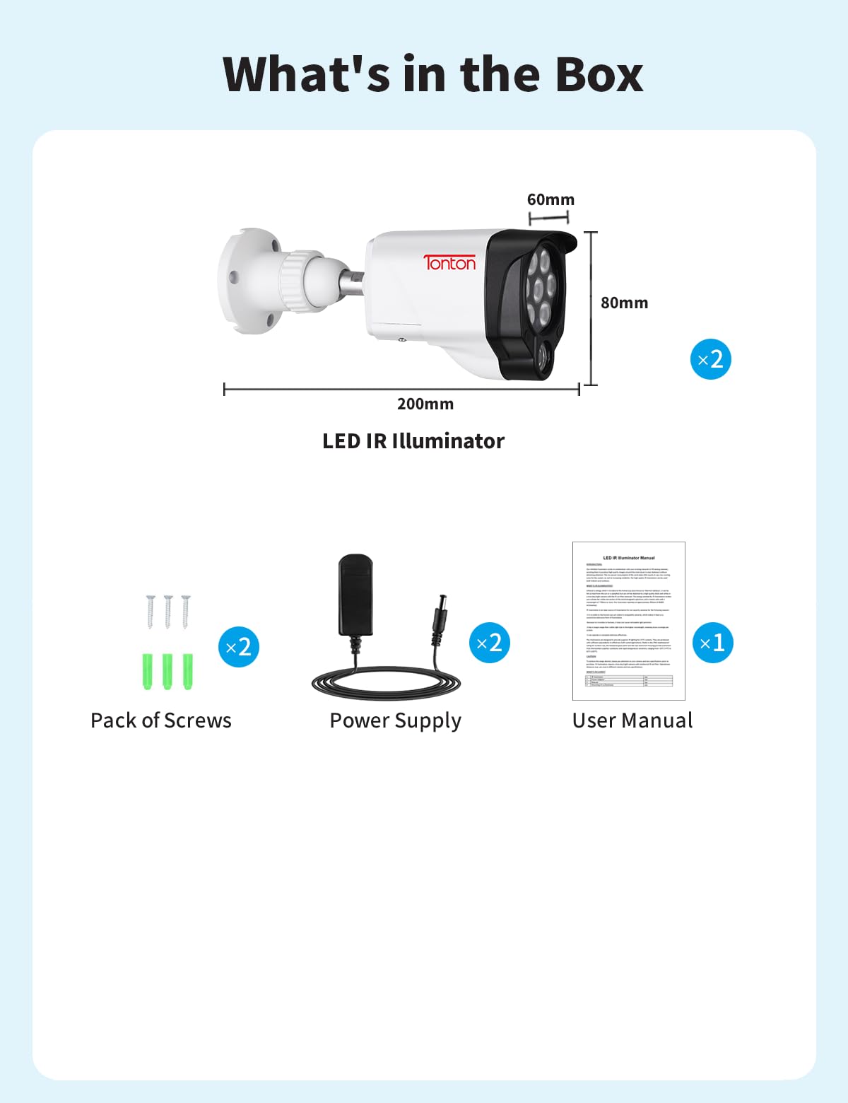 Tonton 2Pack LED IR Illuminator Wide Angle 8-LEDs 90 Degree 100Ft IR Infrared Flood Light, Compatible for CCTV Security Cameras,IP Camera,Bullet Camera,Dome Camera(White) - Image 9