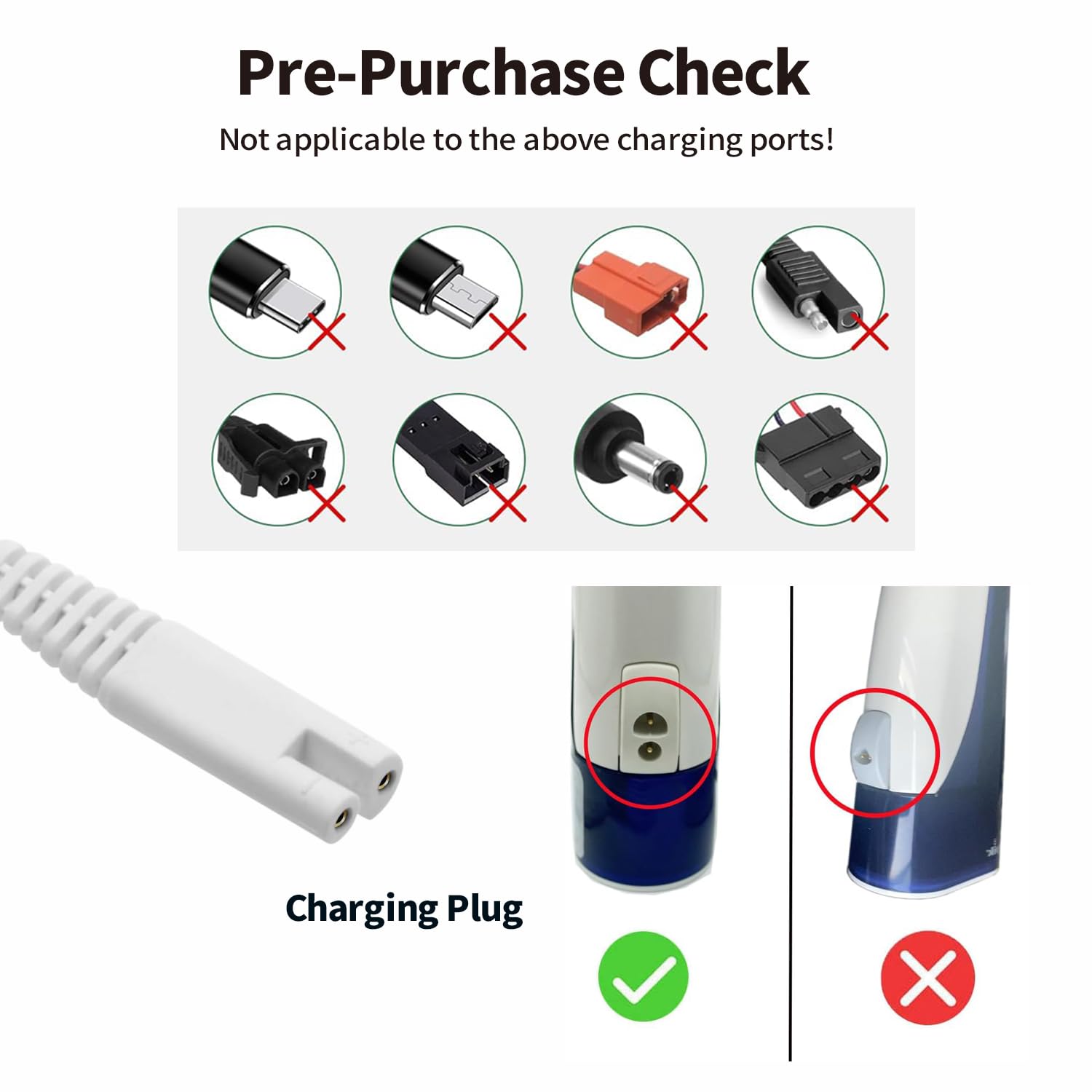 Tonton 3V USB Charger Cord Replacement for Waterpik Water Flosser WP360, WP360W WP360C WP400 WP440 WP440C WP462, WP462W WP450 WP468 WF13 WP100 Series, 5FT Portable Charging Cable (White) - Image 5