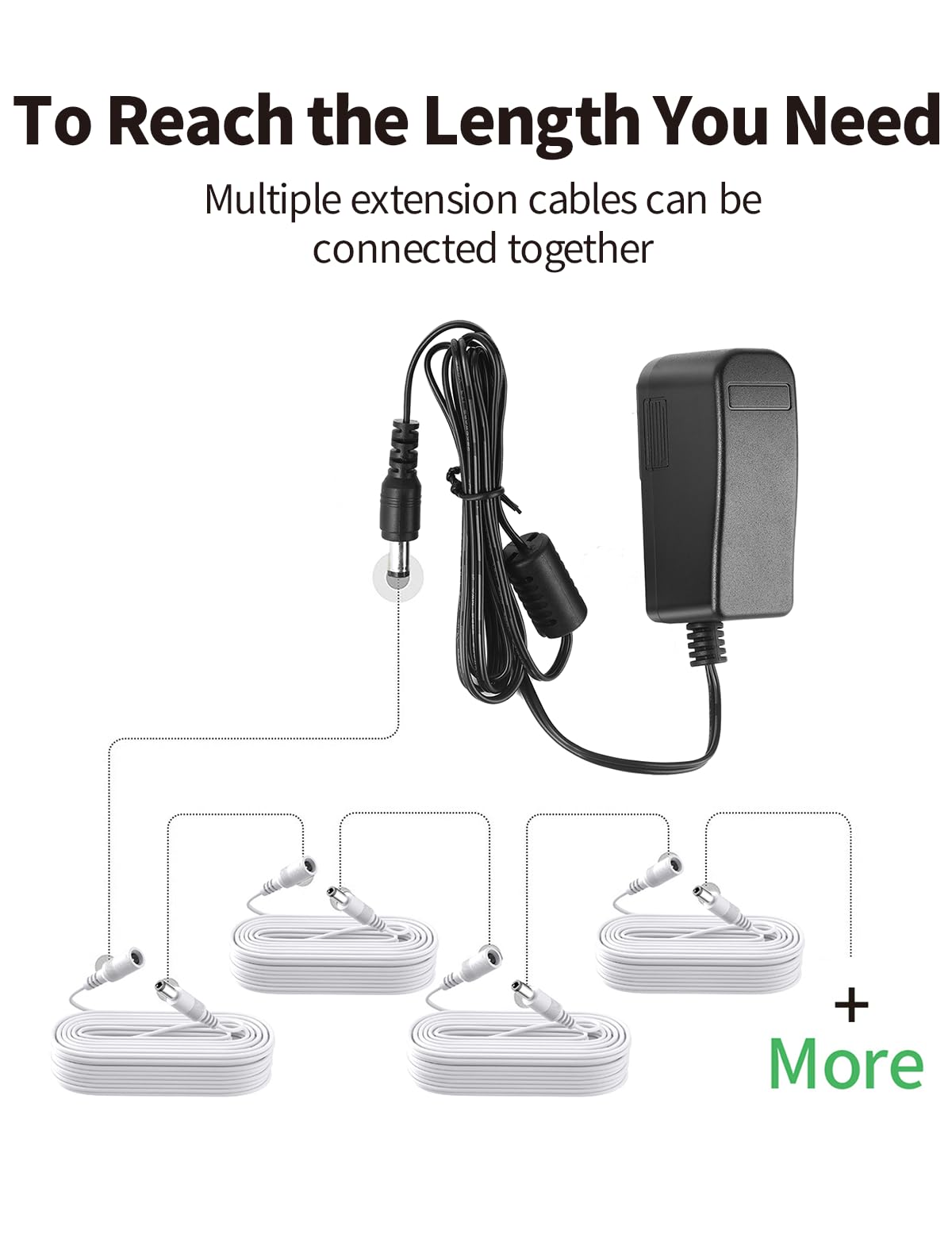 Tonton 4 Pack 1.65FT 0.5M DC Power Extension Cable 5.5 mm x 2.1 mm 5521 Male to Female 12V DC Adapter Cord Compatible with CCTV Security IP Camera,Survelliance DVR Standalone,LED Strip,Monitors(White) - Image 3