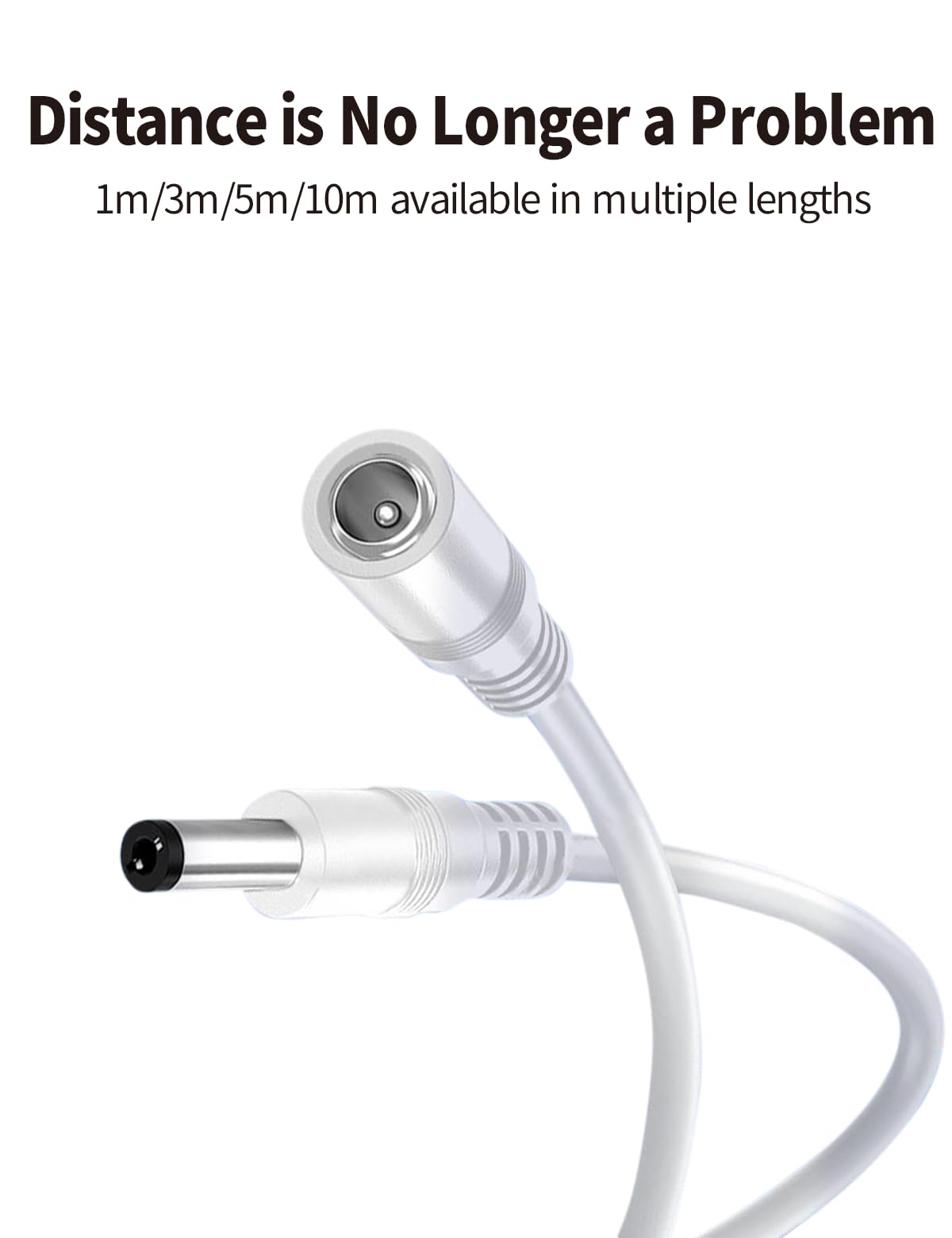 Tonton 4 Pack 1.65FT 0.5M DC Power Extension Cable 5.5 mm x 2.1 mm 5521 Male to Female 12V DC Adapter Cord Compatible with CCTV Security IP Camera,Survelliance DVR Standalone,LED Strip,Monitors(White) - Image 8
