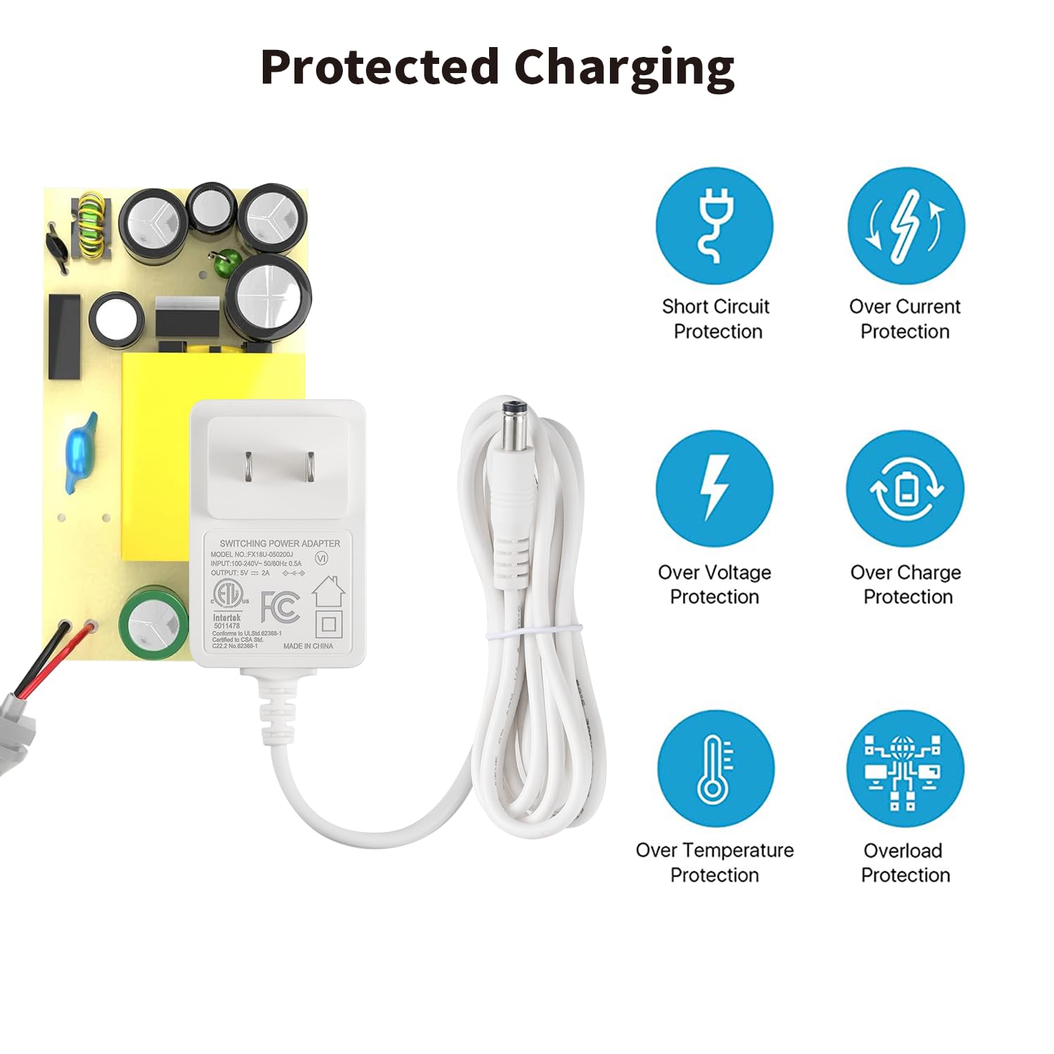 Tonton 5V 1A 2A 2M Charger for Victrola Record Player Power Cord Compatible with Vinyl Suitcase Turntable Player VSC-550BT VSC-550BT-BK Vintage 3-Speed AC Adapter FJ-SW0501500DU Replacement, UL Listed - Image 5