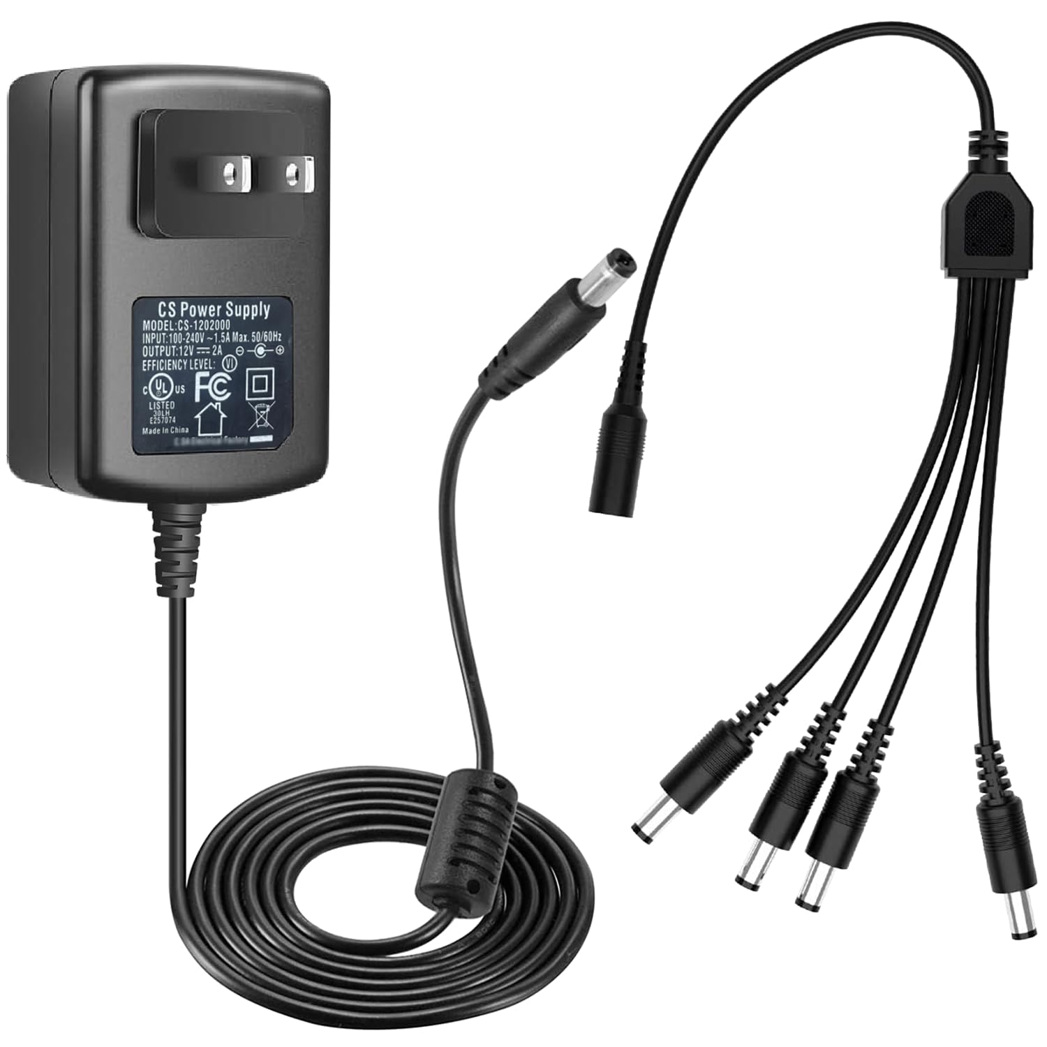 Tonton AC to DC Power Supply Adapter 12V 2A (2000mA)UL/FCC/CE Certified,Ideal for CCTV Security Camera/DVR/NVR/LED Strip Lights,Includes 1 to 4 Power Splitter Cable Cord,Suitable for North Americaica - Image 2