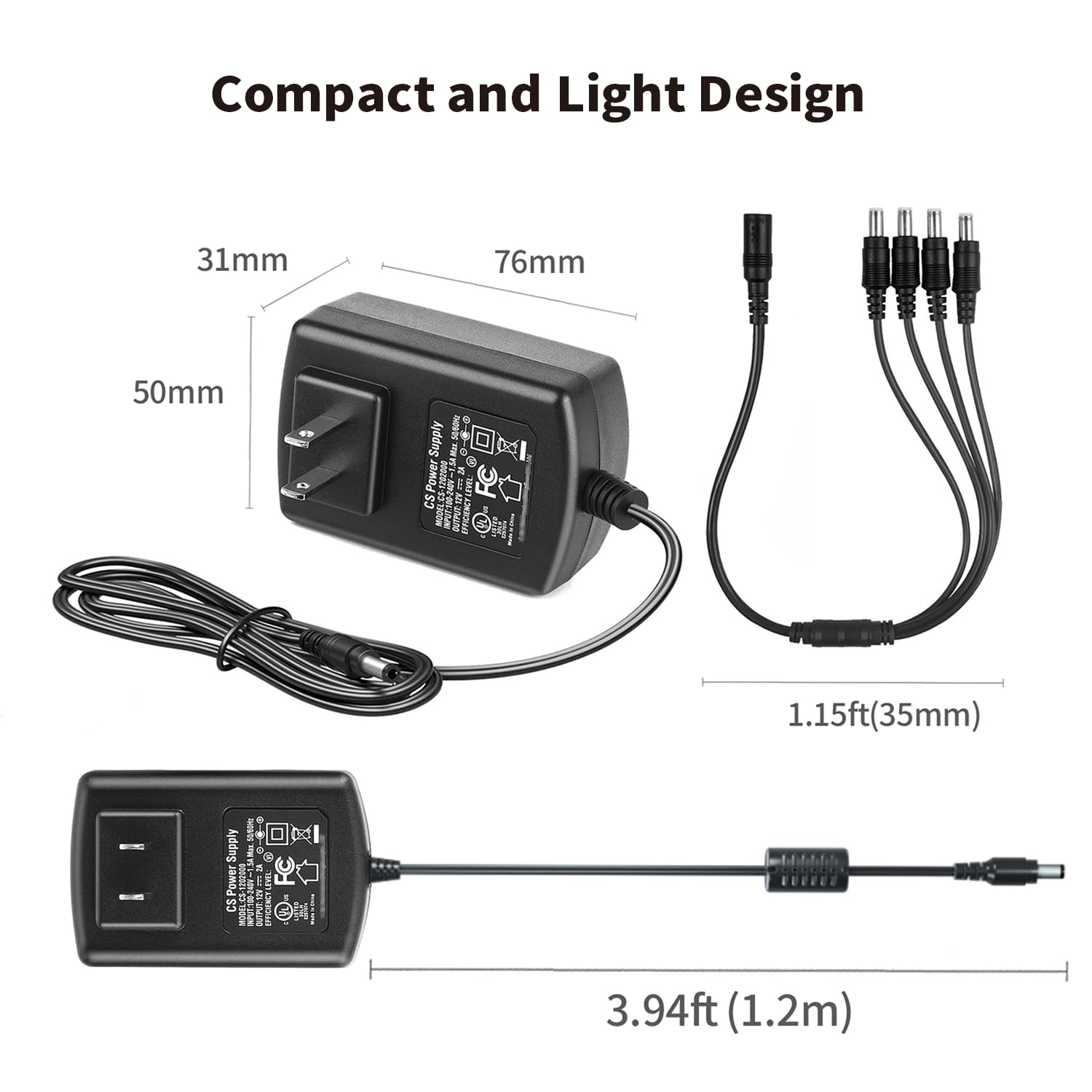 Tonton AC to DC Power Supply Adapter 12V 2A (2000mA)UL/FCC/CE Certified,Ideal for CCTV Security Camera/DVR/NVR/LED Strip Lights,Includes 1 to 4 Power Splitter Cable Cord,Suitable for North Americaica - Image 7