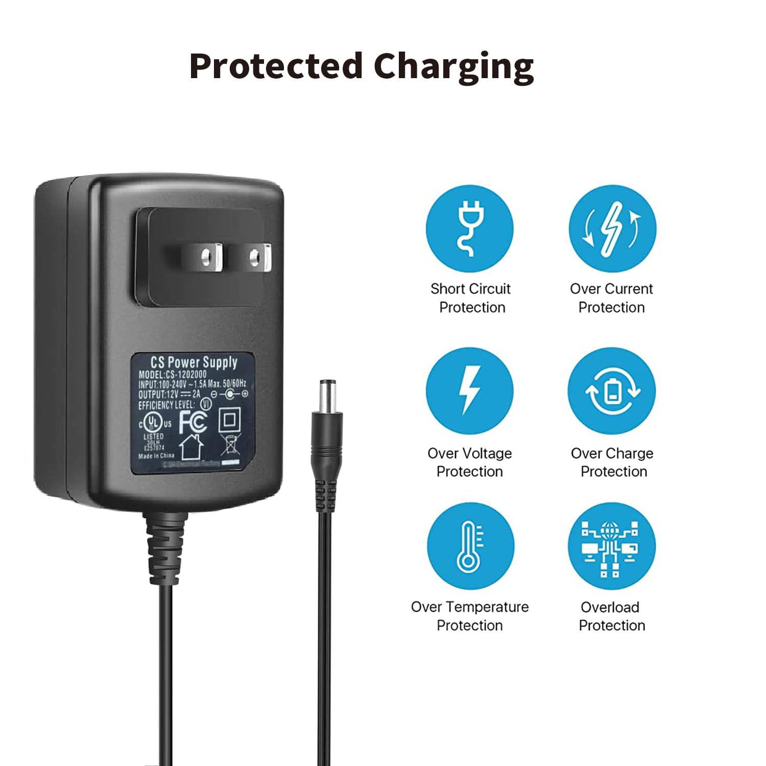 Tonton AC to DC Power Supply Adapter 12V 2A (2000mA)UL/FCC/CE Certified,Ideal for CCTV Security Camera/DVR/NVR/LED Strip Lights,Includes 1 to 4 Power Splitter Cable Cord,Suitable for North Americaica - Image 6