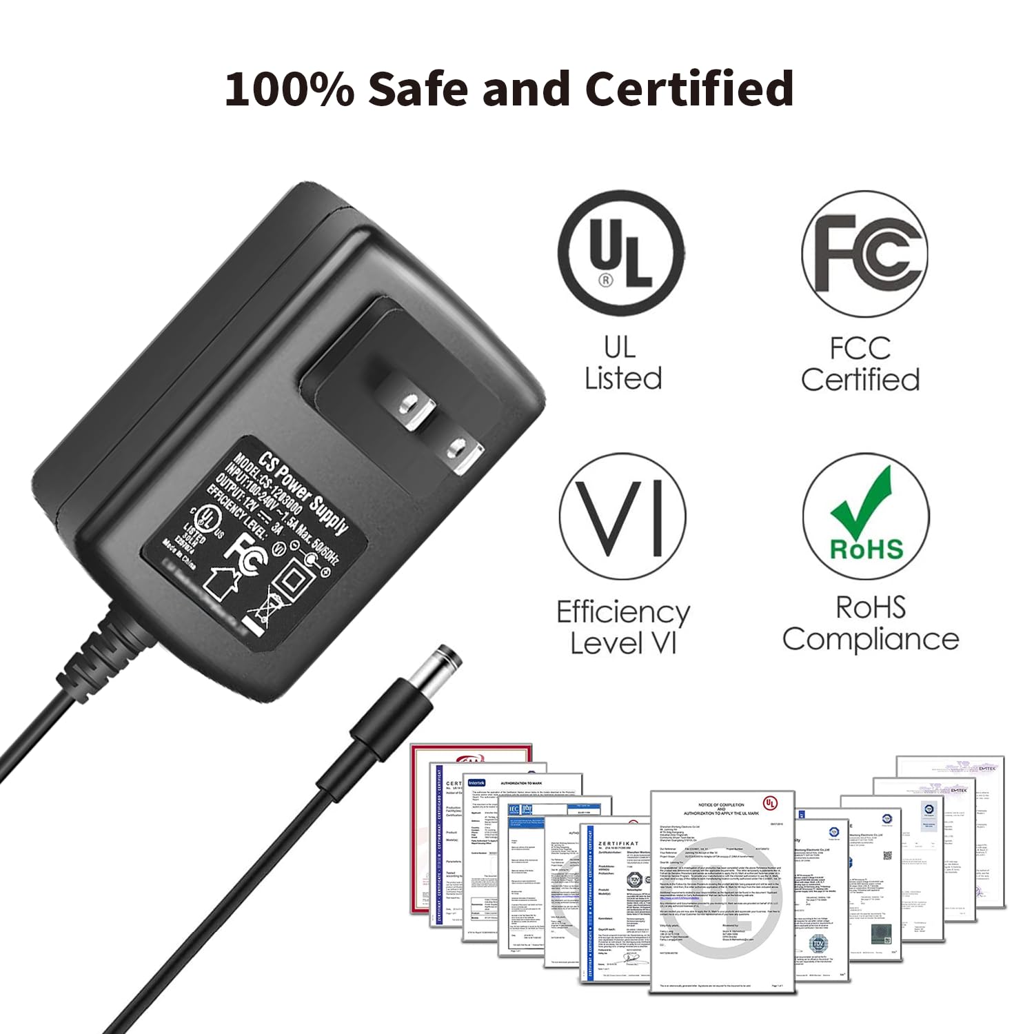 Tonton DC 12V 2A Security Camera Power Adapter with 1 to 4 Power Splitter, DC 12V to AC 100-240V Power Cord Cable for CCTV Security Camera System, LED Strip Lights, DVR, NVR, Router, UL Certificated - Image 4