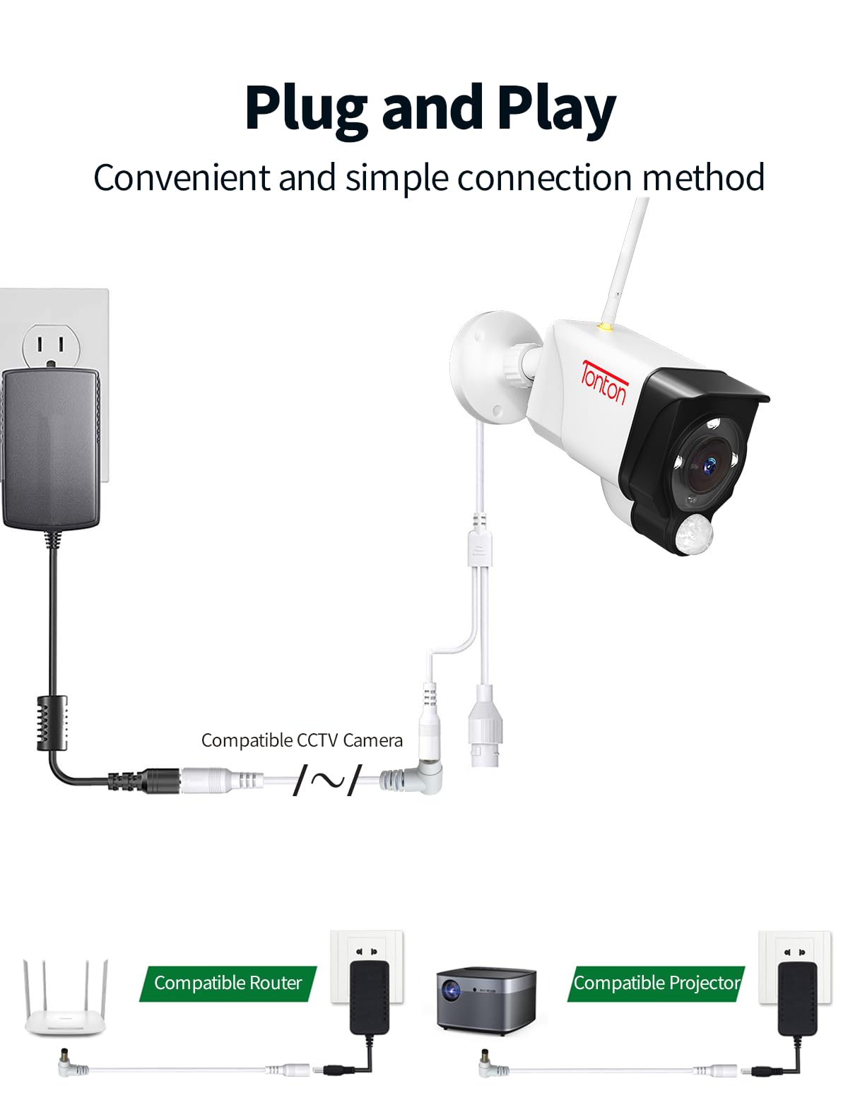 Tonton DC Power Extension Cable 5M 16.4FT 5.5mm x 2.1mm 90 Degree Right Angle Female to DC Male Power Adapter Cord for CCTV Security Camera Surveillance LED Strip DVR NVR Router Guitar Effect Pedal - Image 4