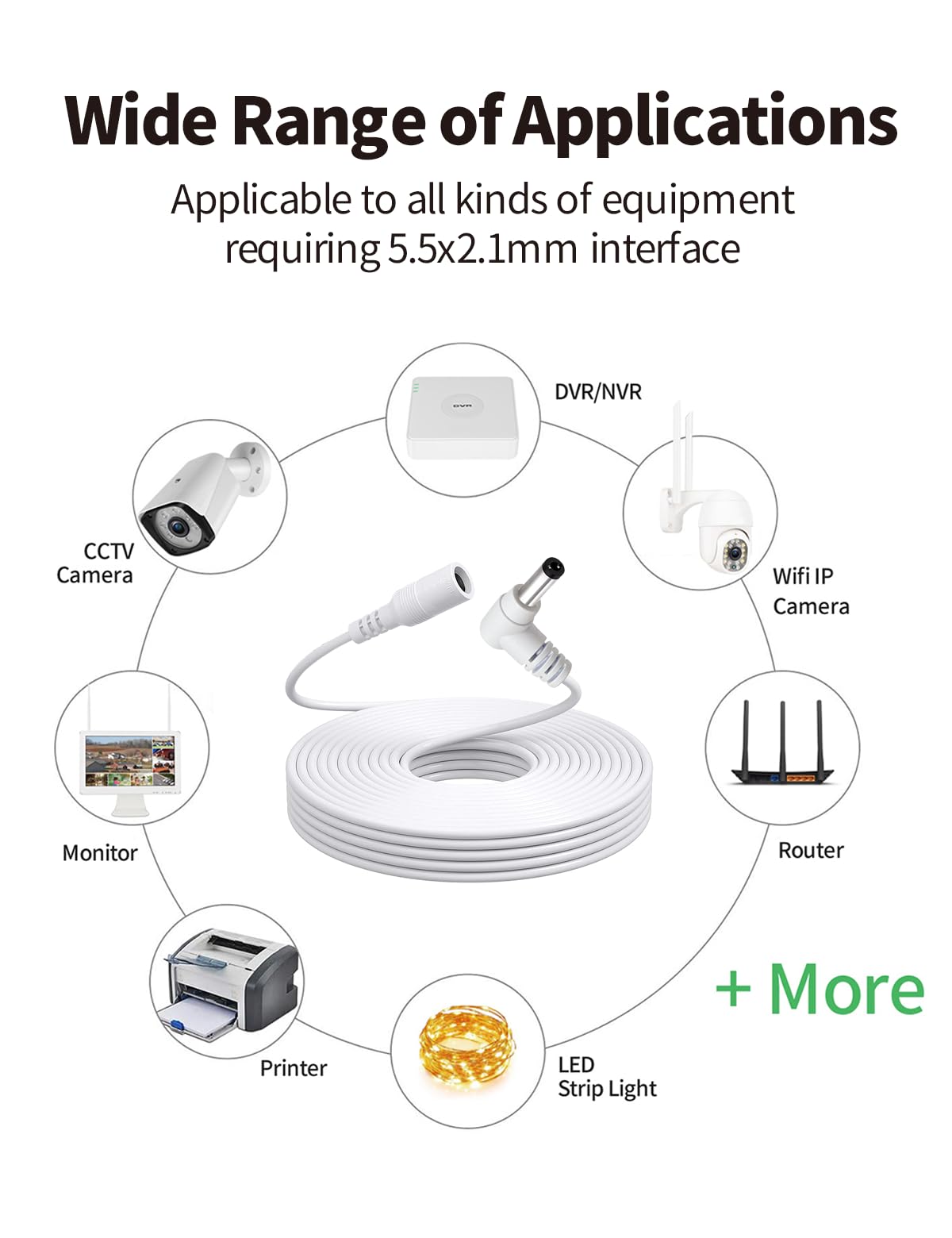 Tonton DC Power Extension Cable 5M 16.4FT 5.5mm x 2.1mm 90 Degree Right Angle Female to DC Male Power Adapter Cord for CCTV Security Camera Surveillance LED Strip DVR NVR Router Guitar Effect Pedal - Image 3