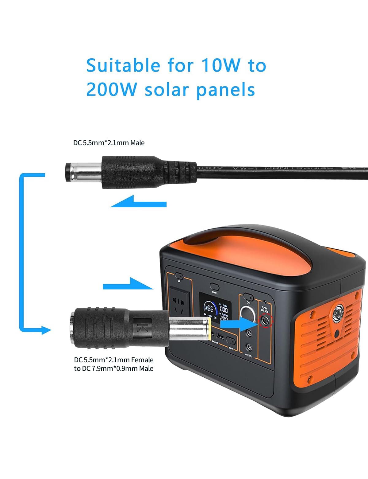 Tonton DC Power Plug Connectors - 8mm Male to 5.5mm x 2.1mm Female Adapter and 5.5mm x 2.1mm Male to 8mm Female for 10W to 200W Solar Panels, Solar Generator, RV, Car Battery Charging - Image 3