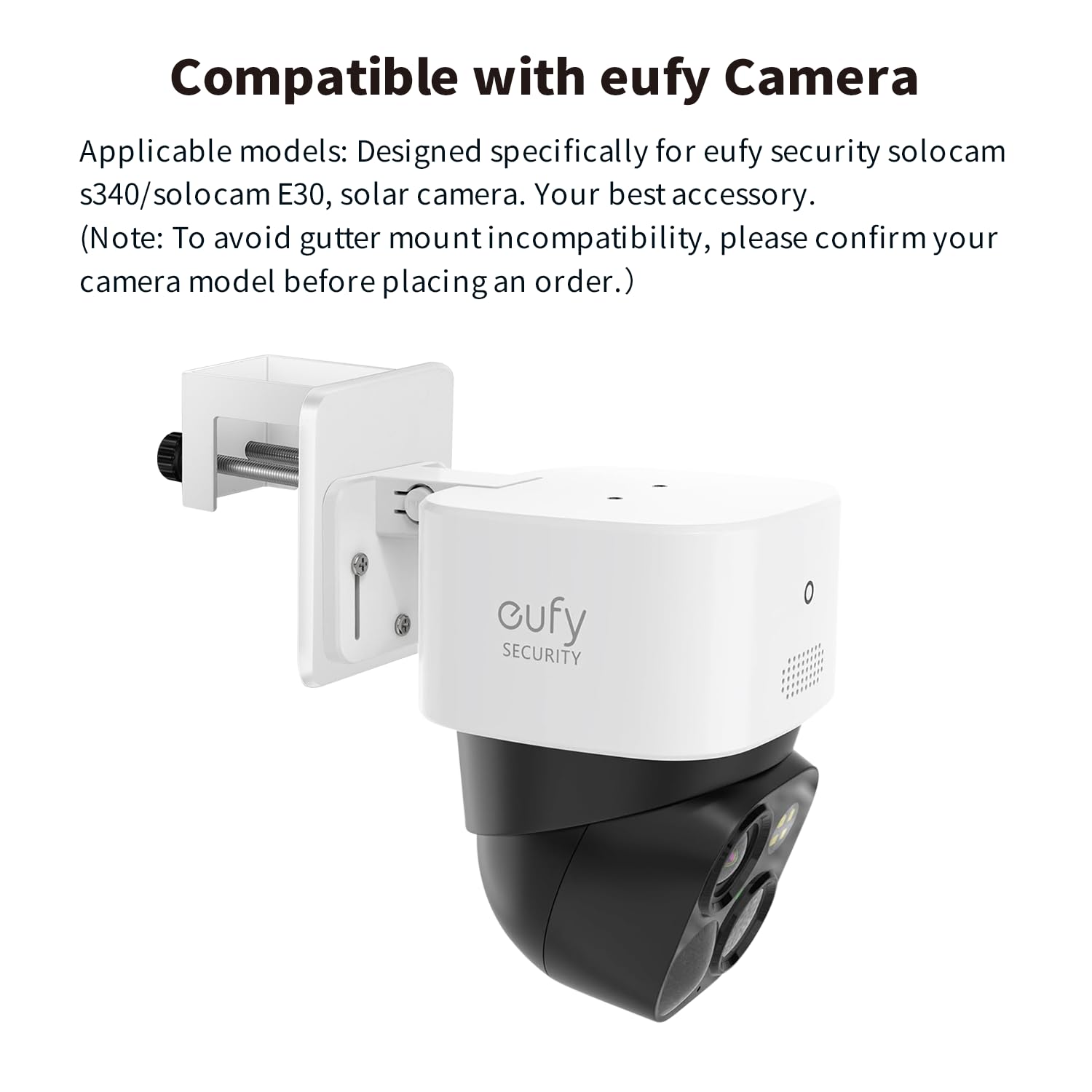Tonton Gutter Mount Bracket Compatible with Eufy Security SoloCam S340, SoloCam E30, and Eufy 4G LTE Cam S330, Adjustable Weatherproof Camera Mount for Solar Security Camera (1-Pack, White) - Image 3