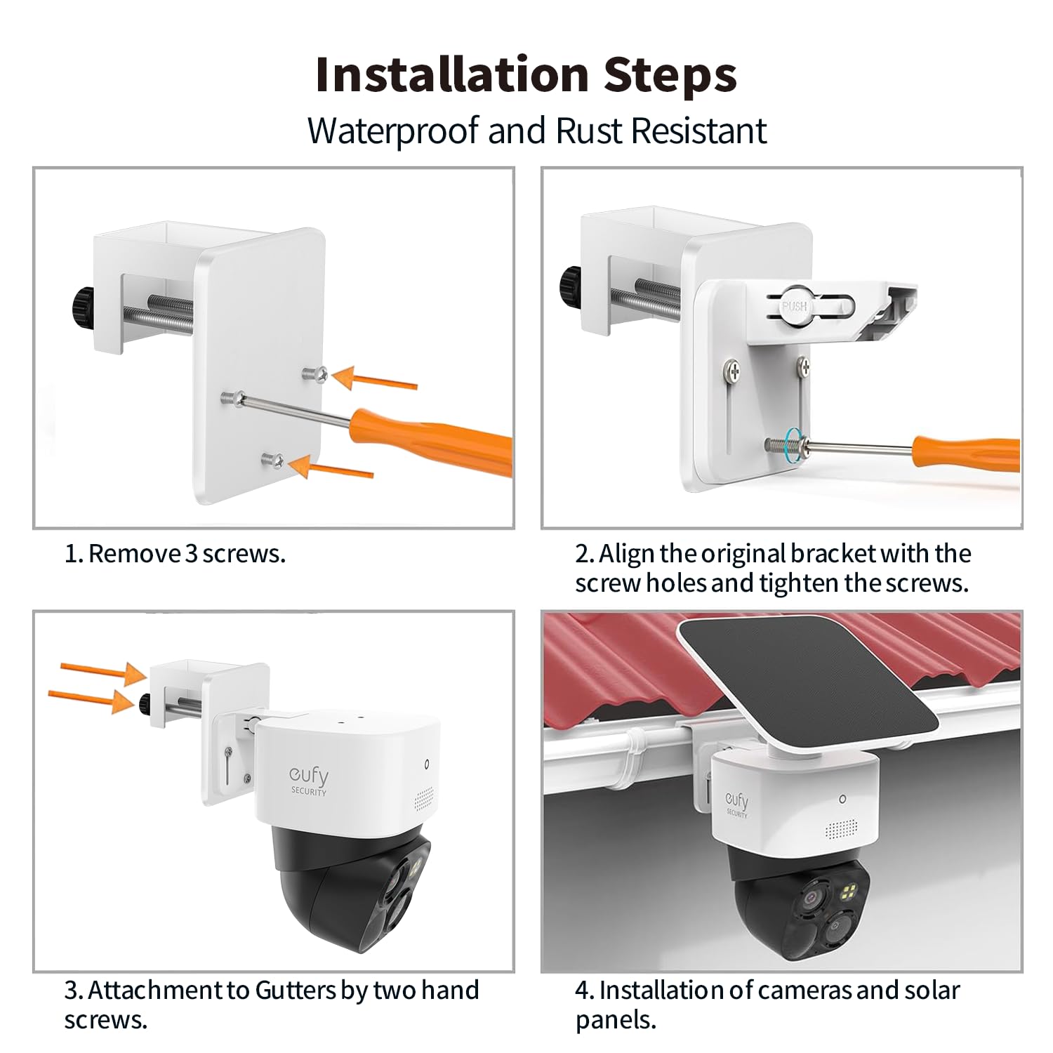 Tonton Gutter Mount Bracket Compatible with Eufy Security SoloCam S340, SoloCam E30, and Eufy 4G LTE Cam S330, Adjustable Weatherproof Camera Mount for Solar Security Camera (1-Pack, White) - Image 5