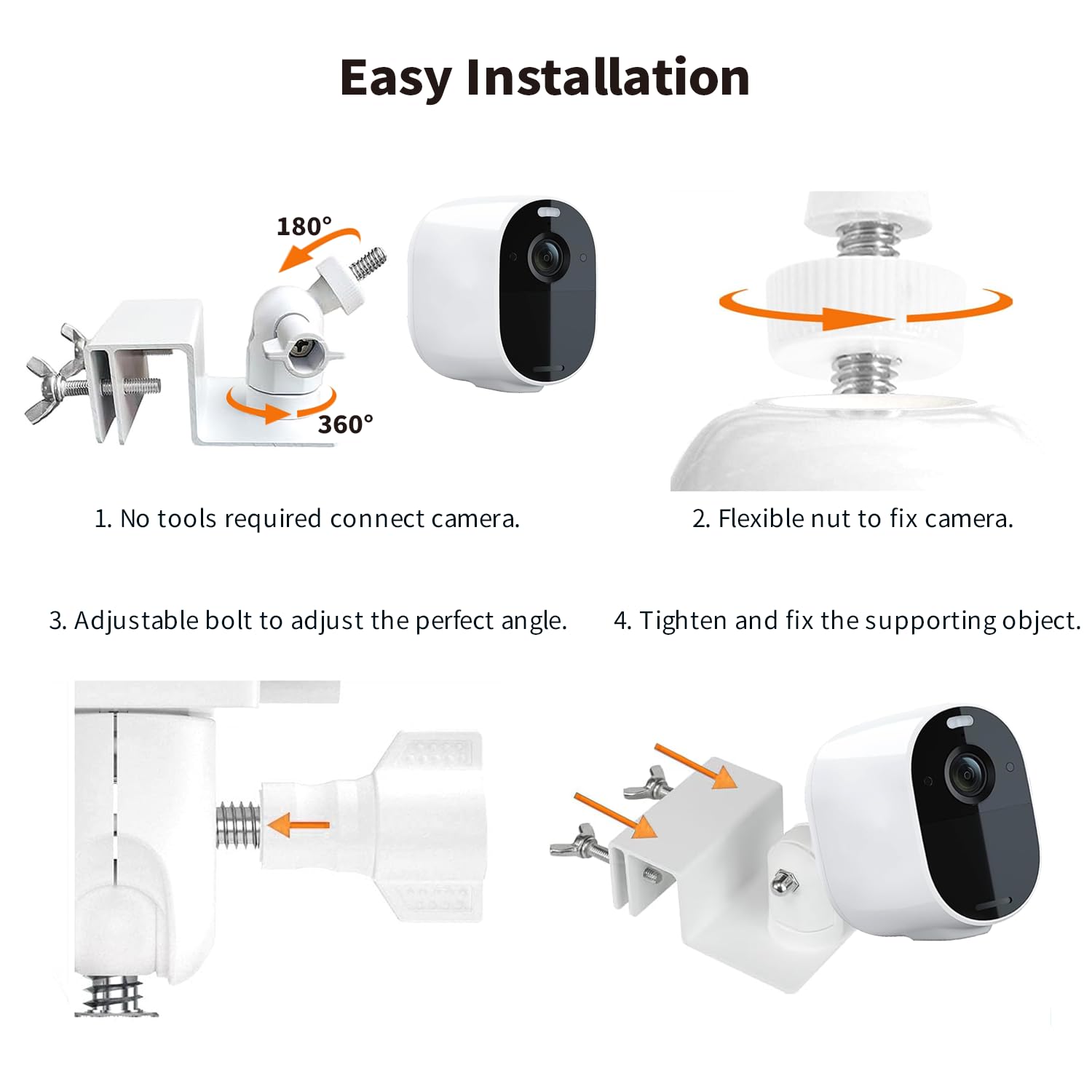 Tonton Gutter Mount for Solar Panel and Outdoor Security Camera Compatible with Ring, Arlo, Eufy, Wyze, Reolink, Google Nest, Blink, Standard 1/4"-20 Mount, Up & Down Version Universal Bracket (White) - Image 4