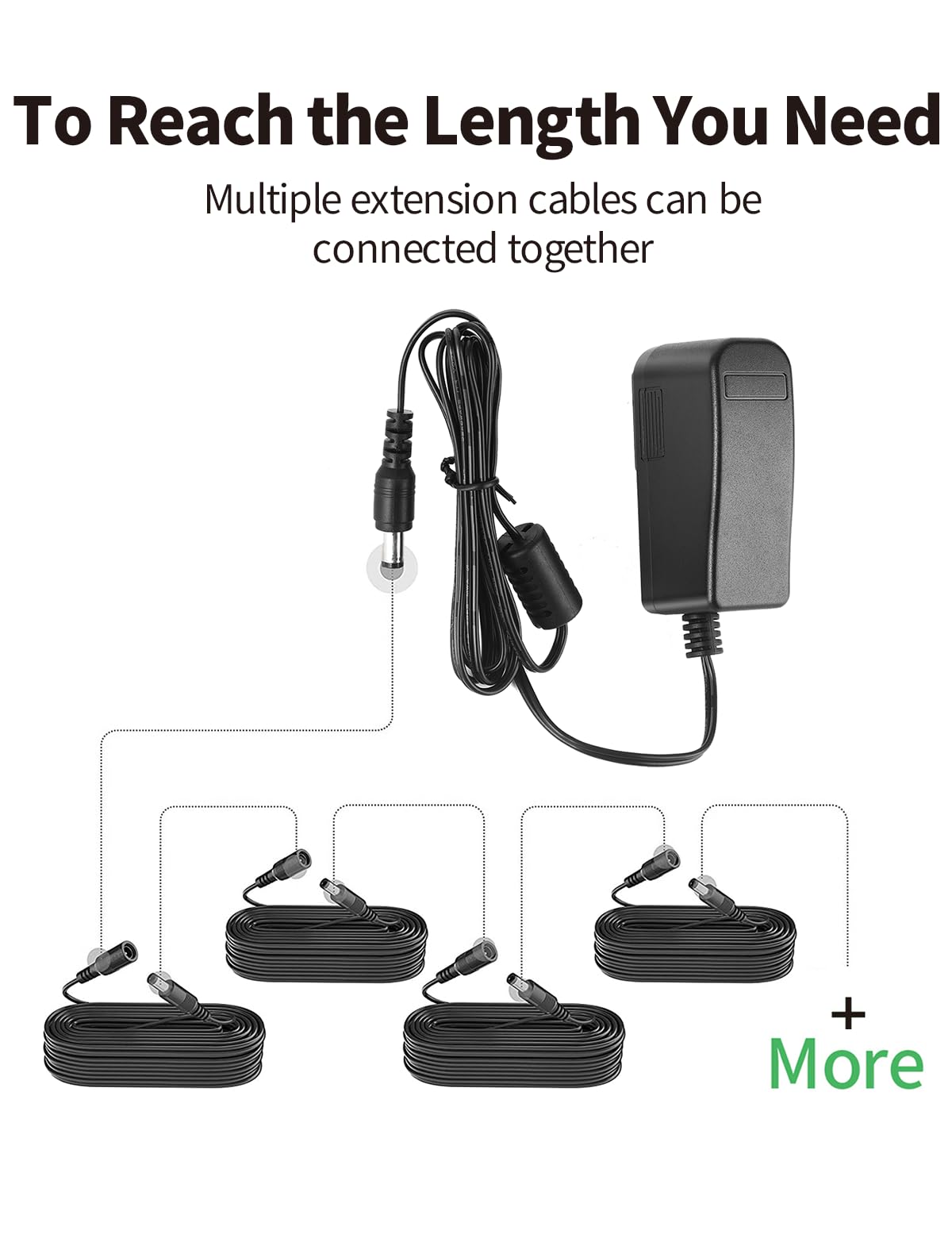 Tonton 4 Pack 3.3FT 1M DC Power Extension Cable 5.5 mm x 2.1 mm 5521 Male to Female 12V DC Adapter Cord Compatible with CCTV Security IP Camera,Survelliance DVR Standalone,LED Strip,Monitors(Black) - Image 3