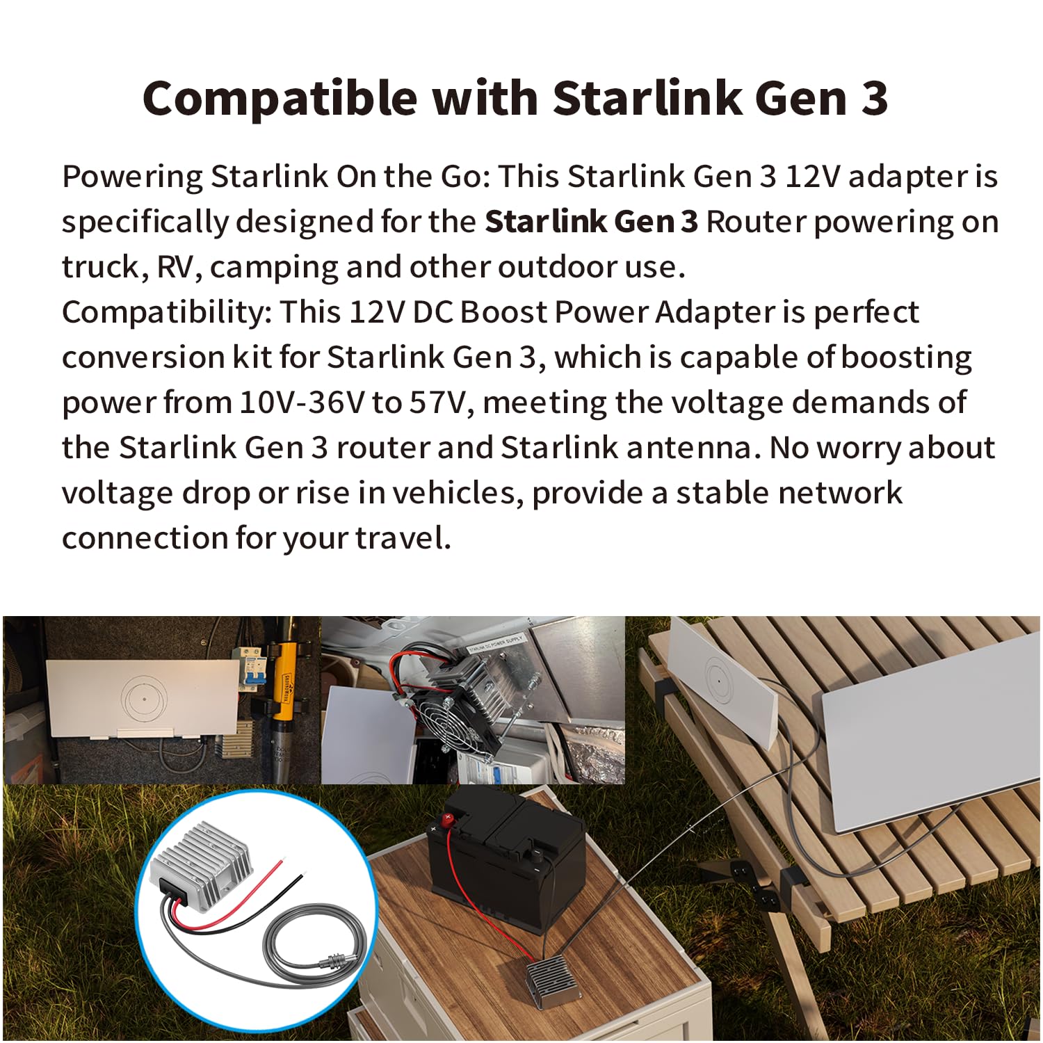 Tonton Starlink Gen 3 Power Cable, 12V/24V to 57V 4.5A Step-Up Converter DC Plug Adapter, 10V-36V to 57V Power Supply Cord for Starlink Gen3 Router, RV, Camper, Off-Grid Use - Image 7