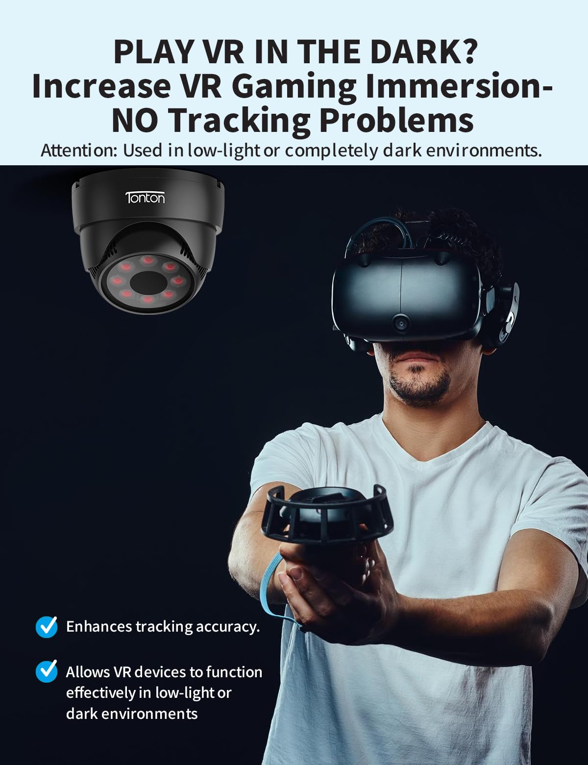 Tonton VR Illuminator Infrared Light for Quest 2, Quest 3, PSVR2, PS5 VR2, Enhanced Hand Tracking, Improve Sensitivity, Reduce Drift, and Experience Immersive Gaming with No-Light Disturbance (Black) - Image 3