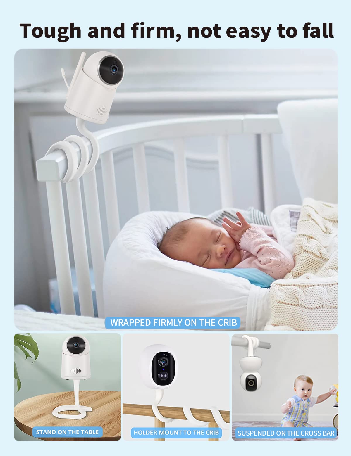 Universal Baby Monitor Camera Mount for Crib Compatible with Arlo, Owlet, Goodbaby, and More with 1/4 threaded hole, Adjustable Stand for HelloBaby, Vtech, Motorola Monitors, No Tools Required (White) - Image 4